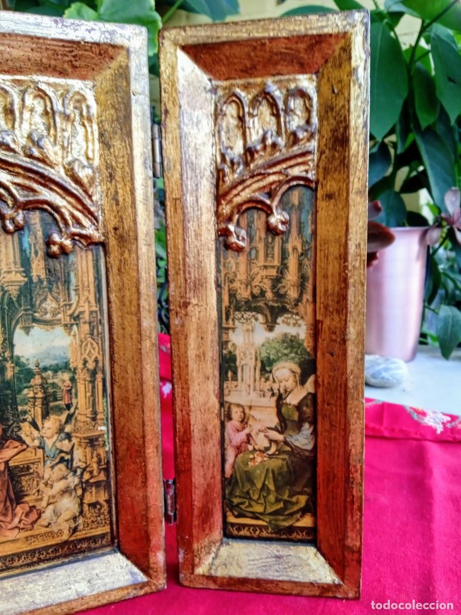 Arte: Tr&iacute;ptico retablo antiguo religioso de madera - Foto 4