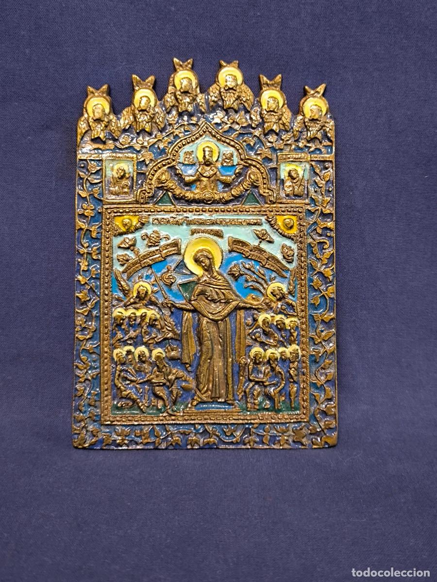 Arte: ICONO DE BRONCE ORTODOXO EN BRONCE Y ESMALTE - Foto 1