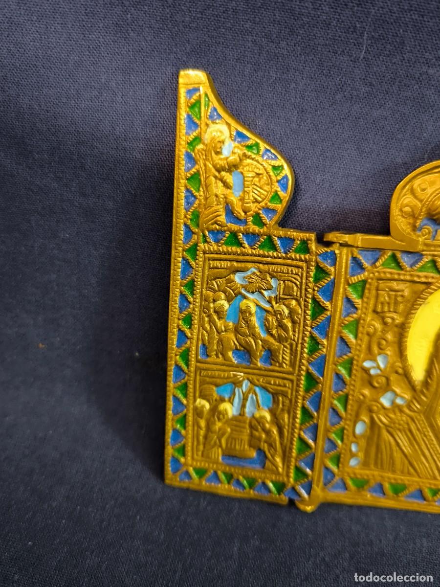Arte: TRIPTICO DE BRONCE ORTODOXA EN BRONCE Y ESMALTE - Foto 2