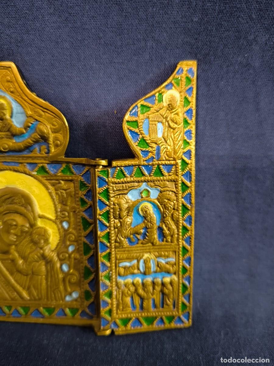 Arte: TRIPTICO DE BRONCE ORTODOXA EN BRONCE Y ESMALTE - Foto 3