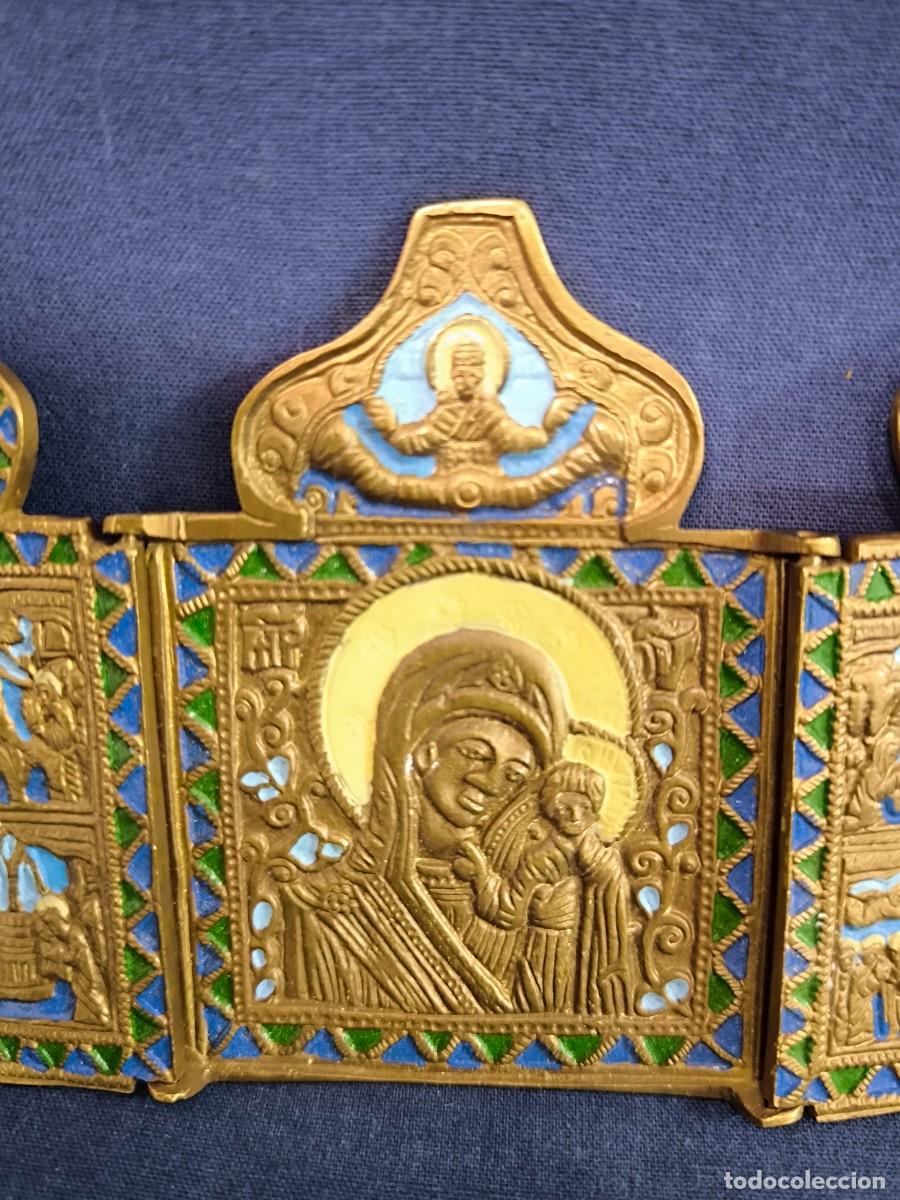 Arte: TRIPTICO DE BRONCE ORTODOXA EN BRONCE Y ESMALTE - Foto 4