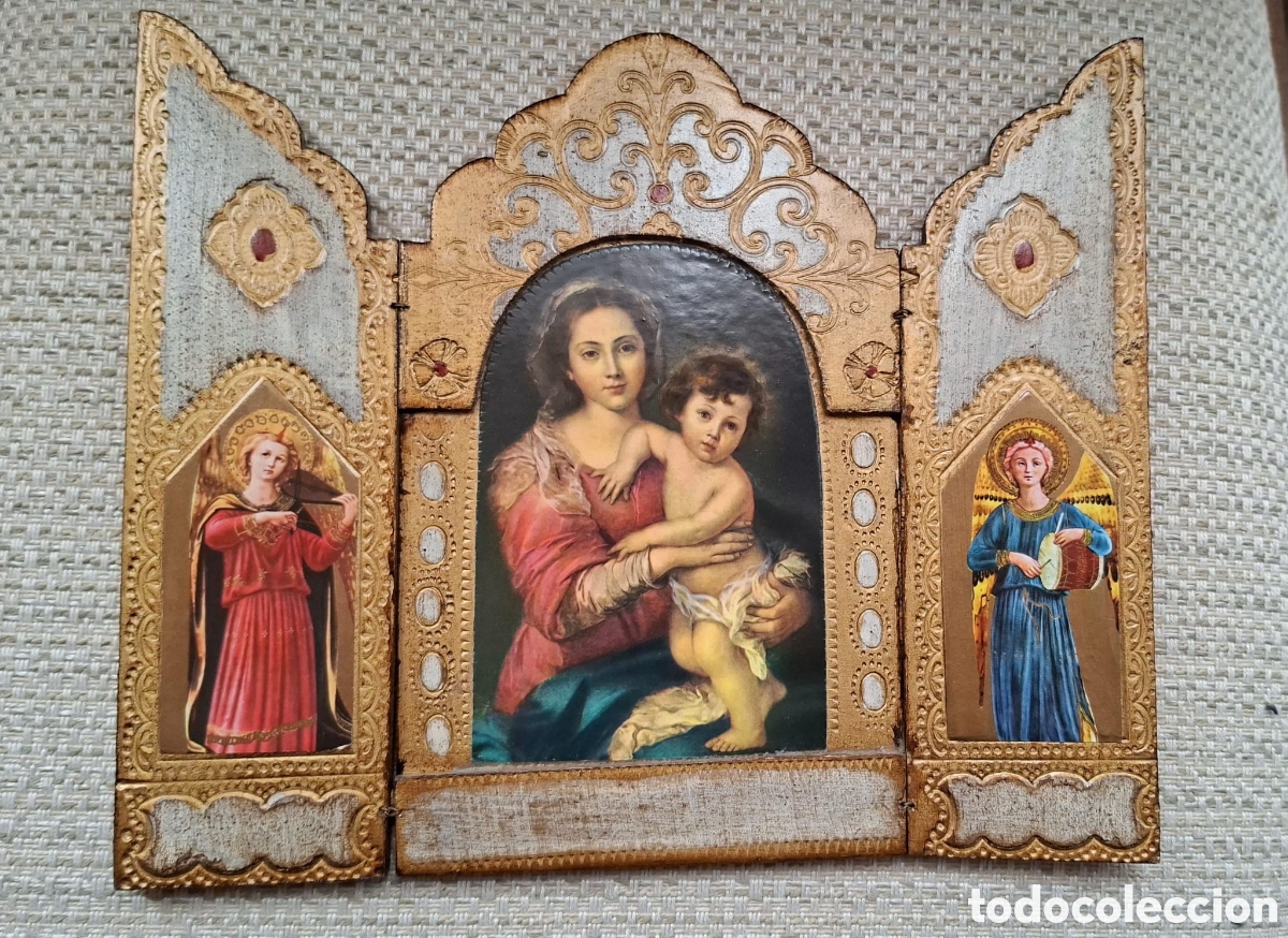 Arte: Tr&iacute;ptico de madera, con preciosas pinturas - Foto 1