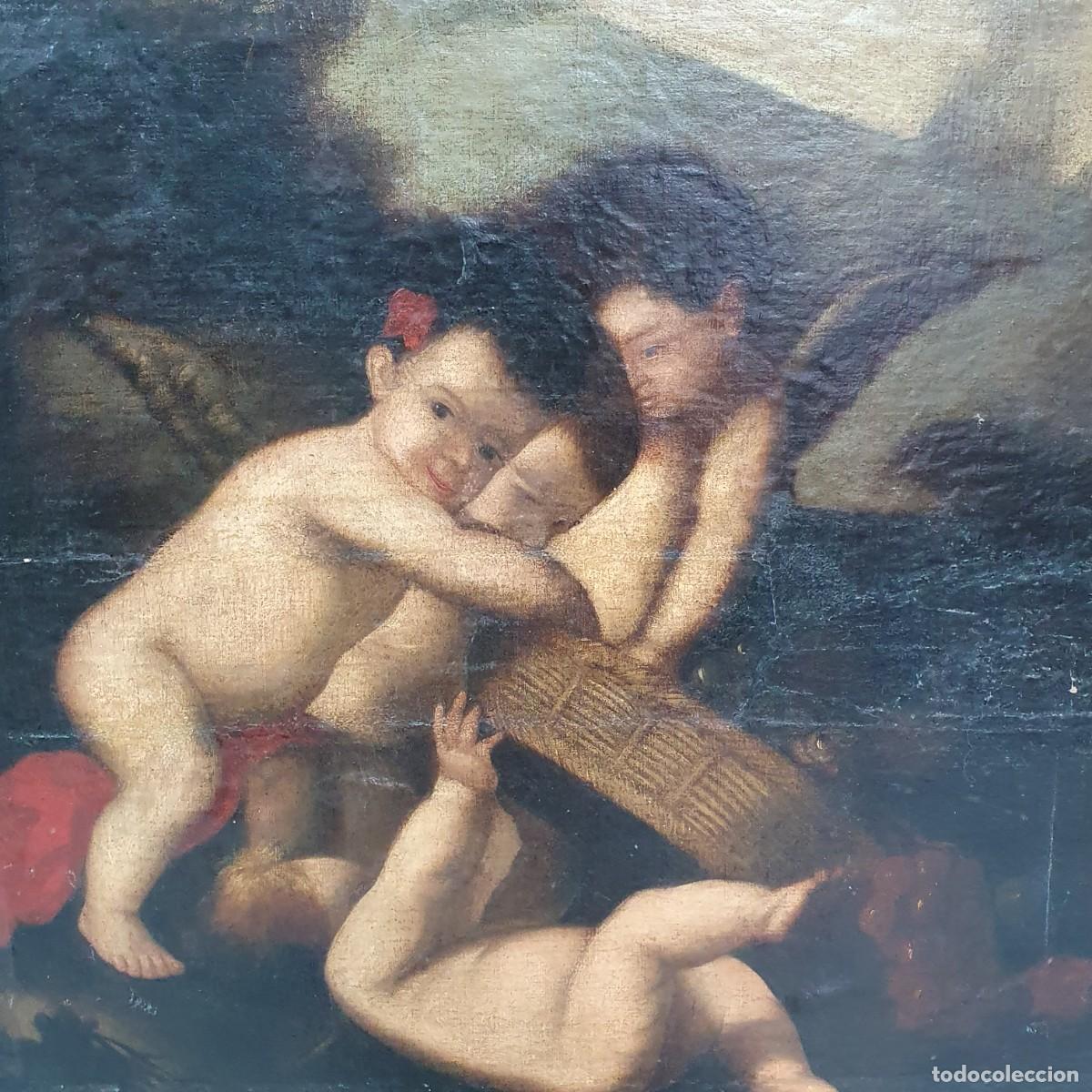 Arte: Antiguo oleo sobre lienzo, querubines - Foto 3