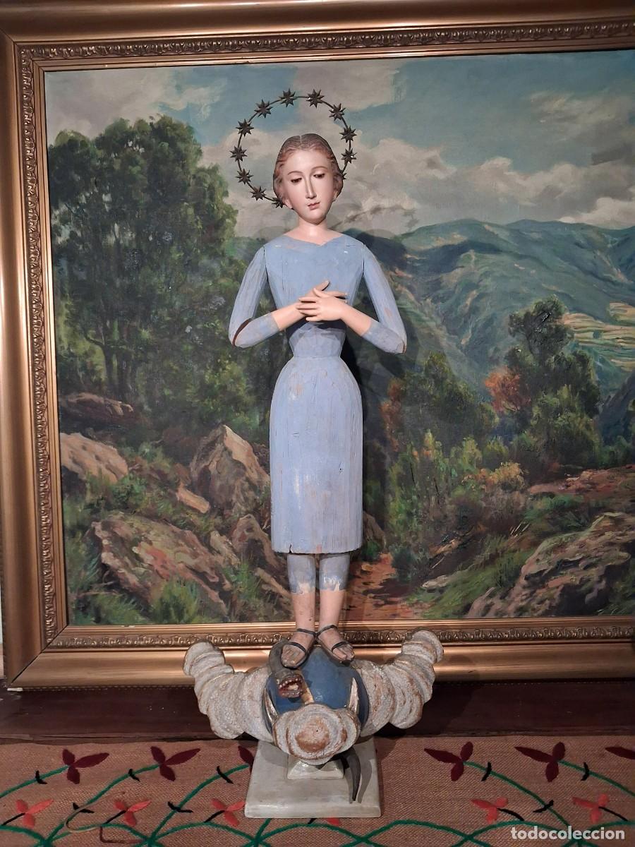 Arte: Virgen Inmaculada en talla de madera. - Foto 1