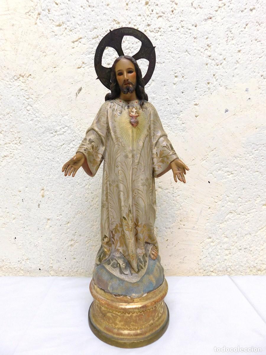 Arte: CRISTO SAGRADO CORAZ&Oacute;N - TALLA DE MADERA - Foto 1