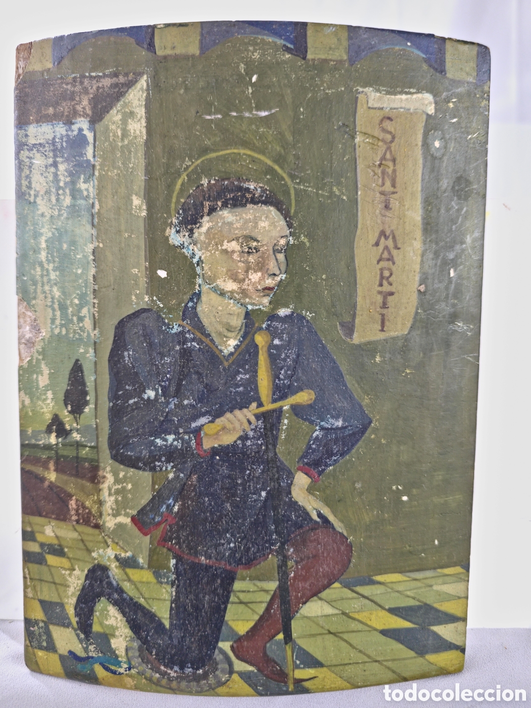 Arte: Icono Catal&aacute;n sobre madera de Sant Marti - Foto 1