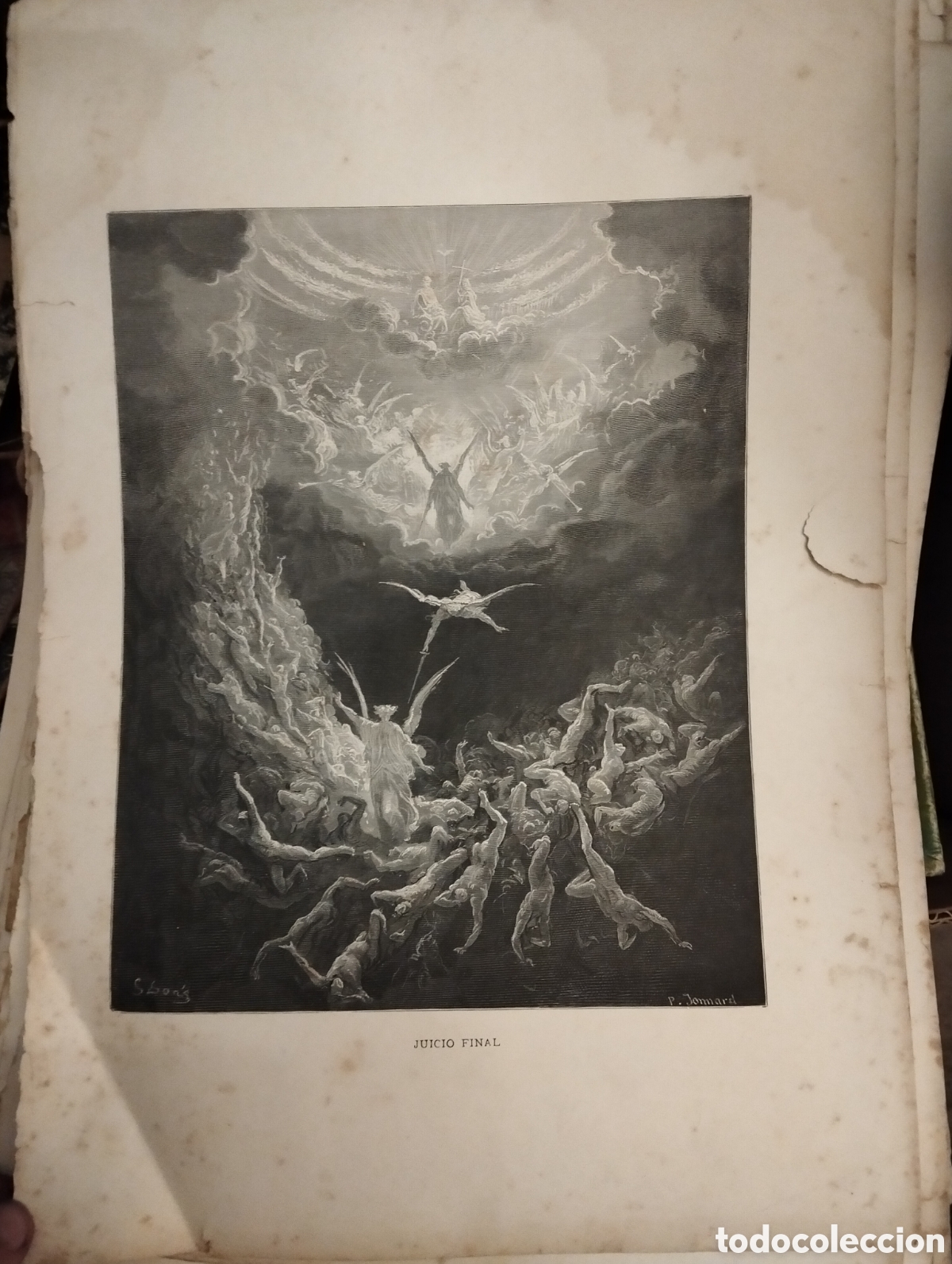 Art: EL JUICIO FINAL CON DEMONIOS Y ANGELES LITOGRAFÍA ANTIGUA GRABADO BÍBLICO BIBLIA NUEVO TESTAMENTO