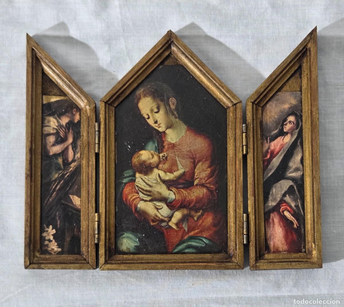 Arte: Triptico en madera dorada, Nacimiento de Jesus - Foto 1