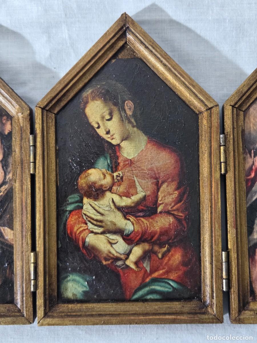 Arte: Triptico en madera dorada, Nacimiento de Jesus - Foto 3