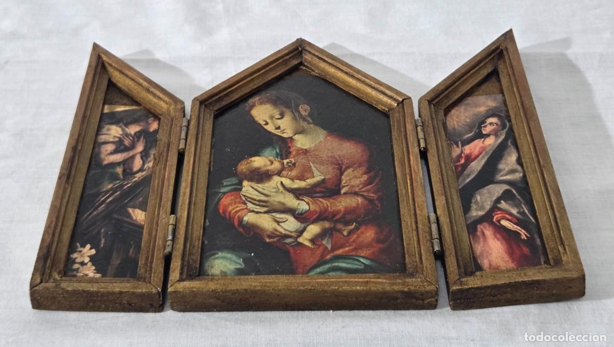 Arte: Triptico en madera dorada, Nacimiento de Jesus - Foto 5