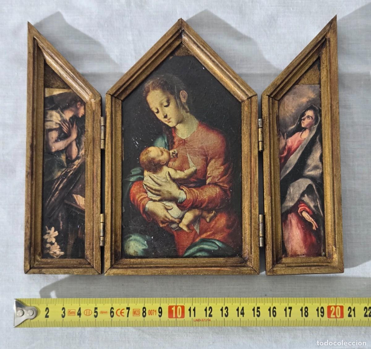 Arte: Triptico en madera dorada, Nacimiento de Jesus - Foto 14