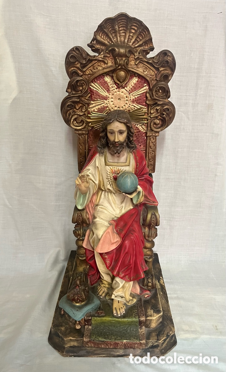 Arte: SAGRADO CORAZ&Oacute;N DE OLOT , OJOS DE CRISTAL, PASTA DE MADERA , ANTIGUO