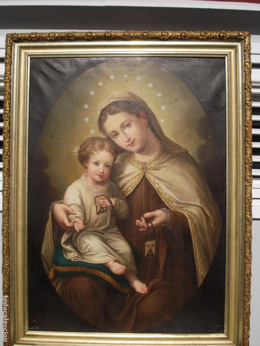 Arte: JOSEP GALLES I MALATS VIRGEN DEL CARMEN GRAN OLEO SOBRE LIENZO