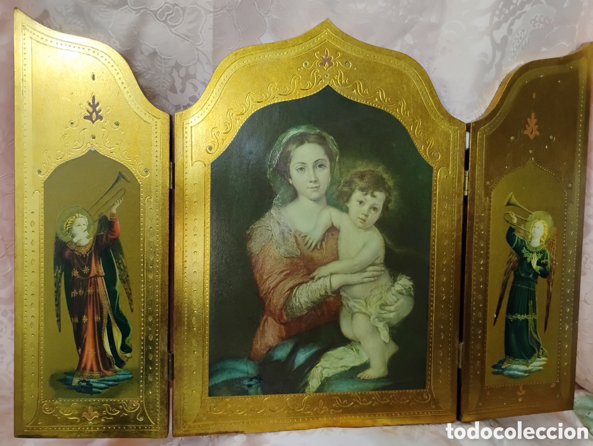 Arte: Se trata de un tr&iacute;ptico de tem&aacute;tica religiosa que representa a la Virgen Mar&iacute;a, en el panel central. - Foto 5
