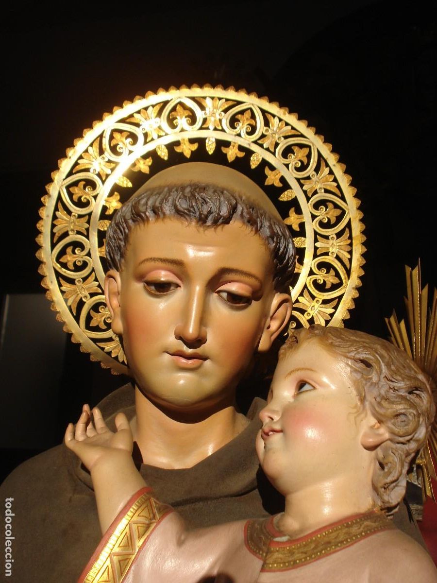 Art: TALLA GRANDES MEDIDAS SAN ANTONIO ESCUELA ESPA&Ntilde;OLA SXIX TALLA DE MADERA RESPLANDOR AL ORO FINO