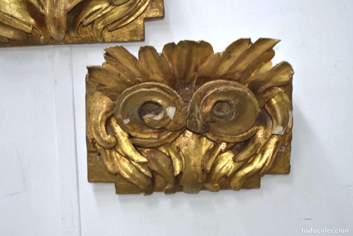 Arte: PAREJA DE RETABLOS DE MADERA TALLADA Y PAN DE ORO - Foto 3