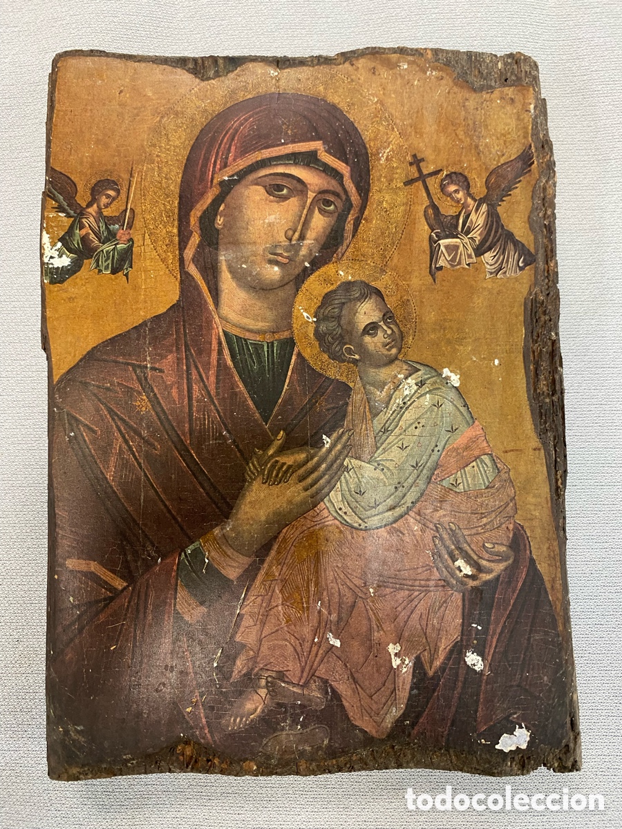 Arte: Icono sobre madera de la virgen - Foto 2