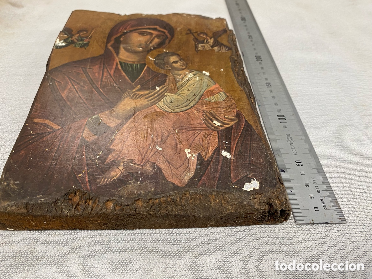 Arte: Icono sobre madera de la virgen - Foto 3