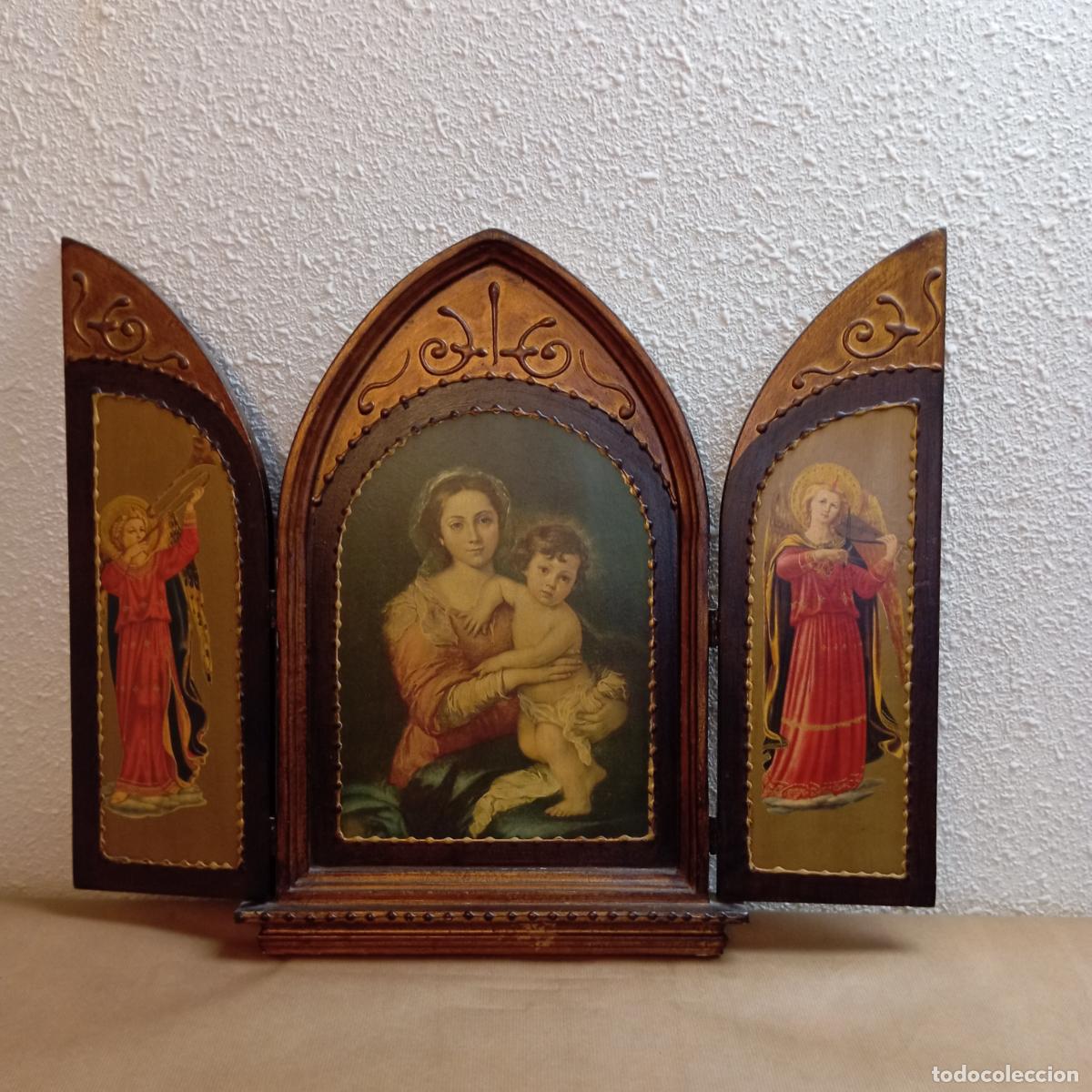 Arte: TRIPTICO DE MADERA PINTADO A MANO ESTILO CLASICO - Foto 2
