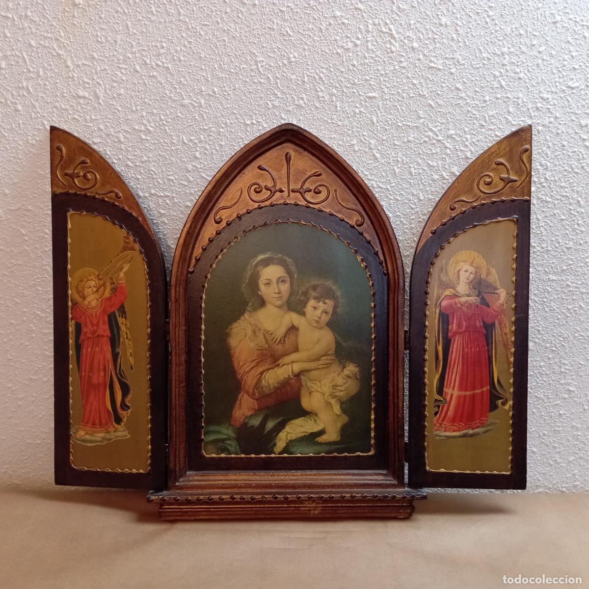 Arte: TRIPTICO DE MADERA PINTADO A MANO ESTILO CLASICO - Foto 1