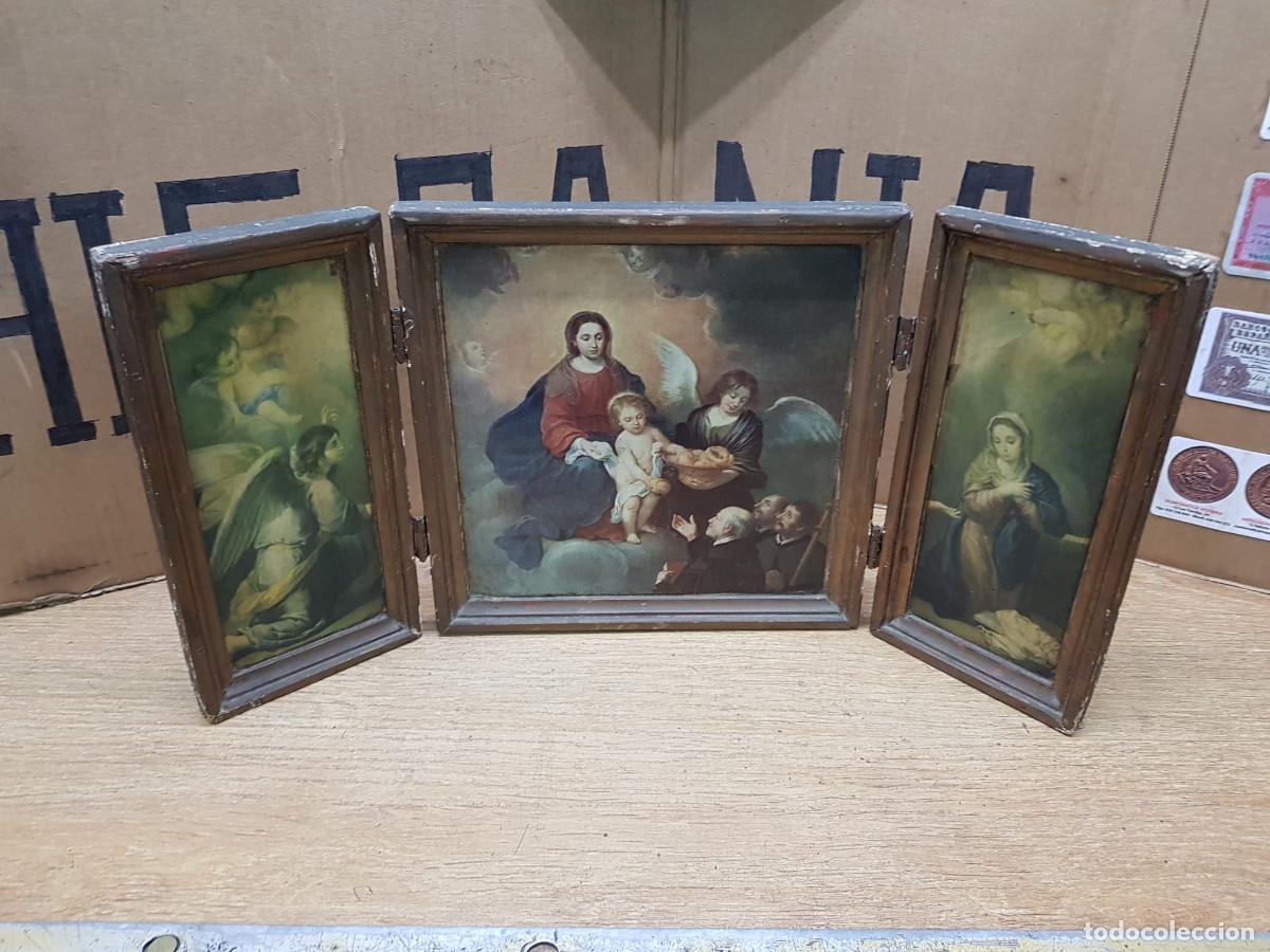 Arte: ANTIGUO TRIPTICO RELIGIOSO - Foto 1