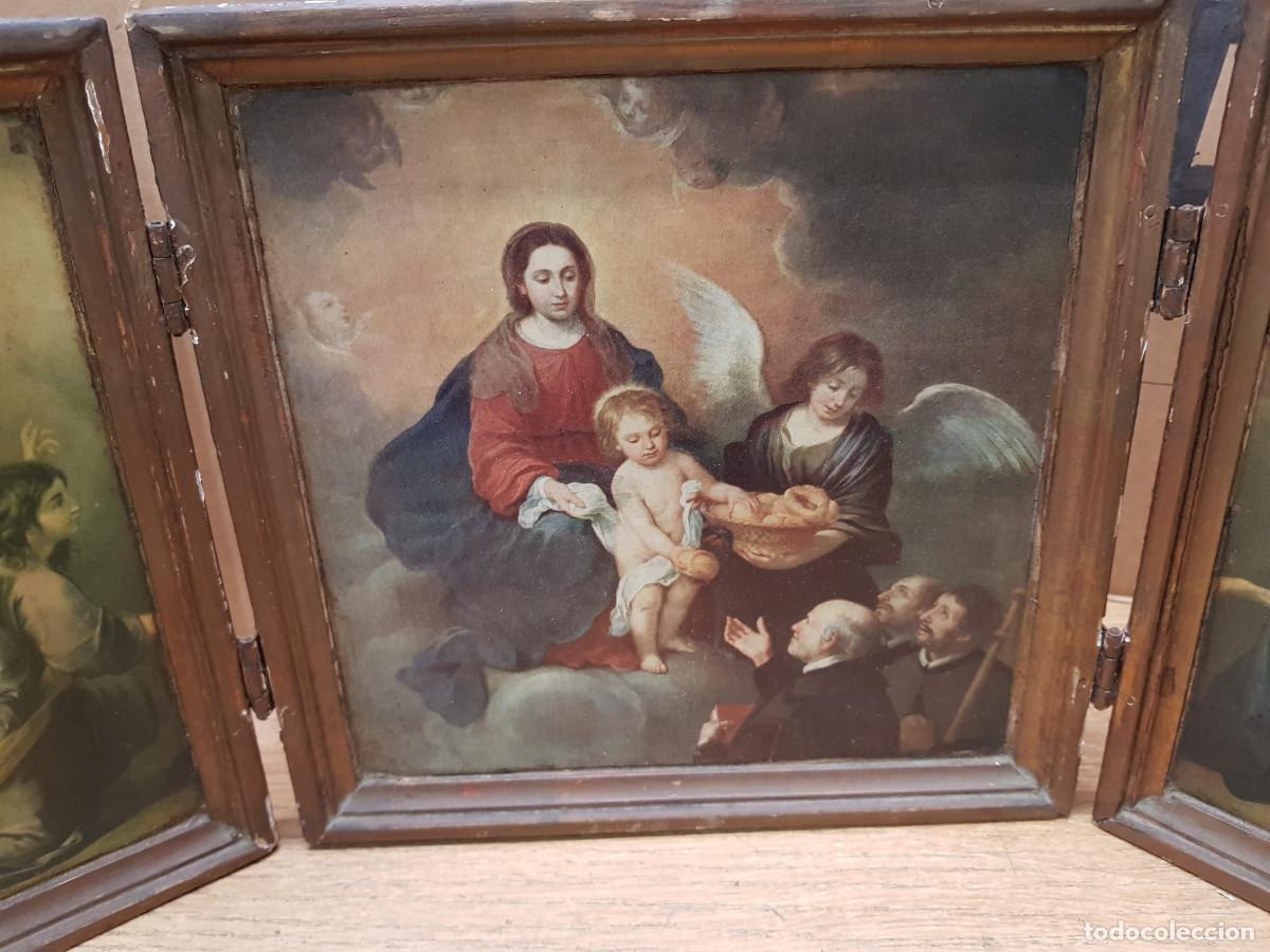 Arte: ANTIGUO TRIPTICO RELIGIOSO - Foto 2