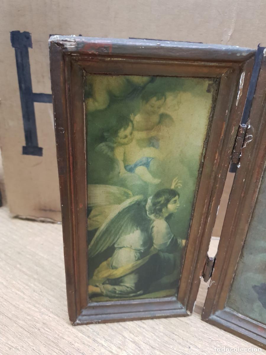 Arte: ANTIGUO TRIPTICO RELIGIOSO - Foto 3