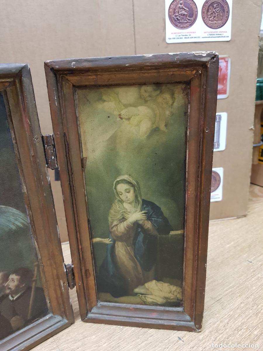Arte: ANTIGUO TRIPTICO RELIGIOSO - Foto 4