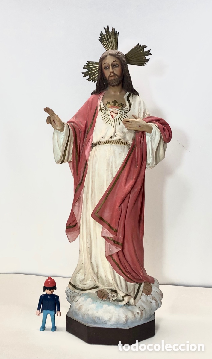 Arte: Sagrado coraz&oacute;n de Jes&uacute;s &bull; Imagen devocional con ojos de cristal &bull; Talleres El Renacimiento de Olot