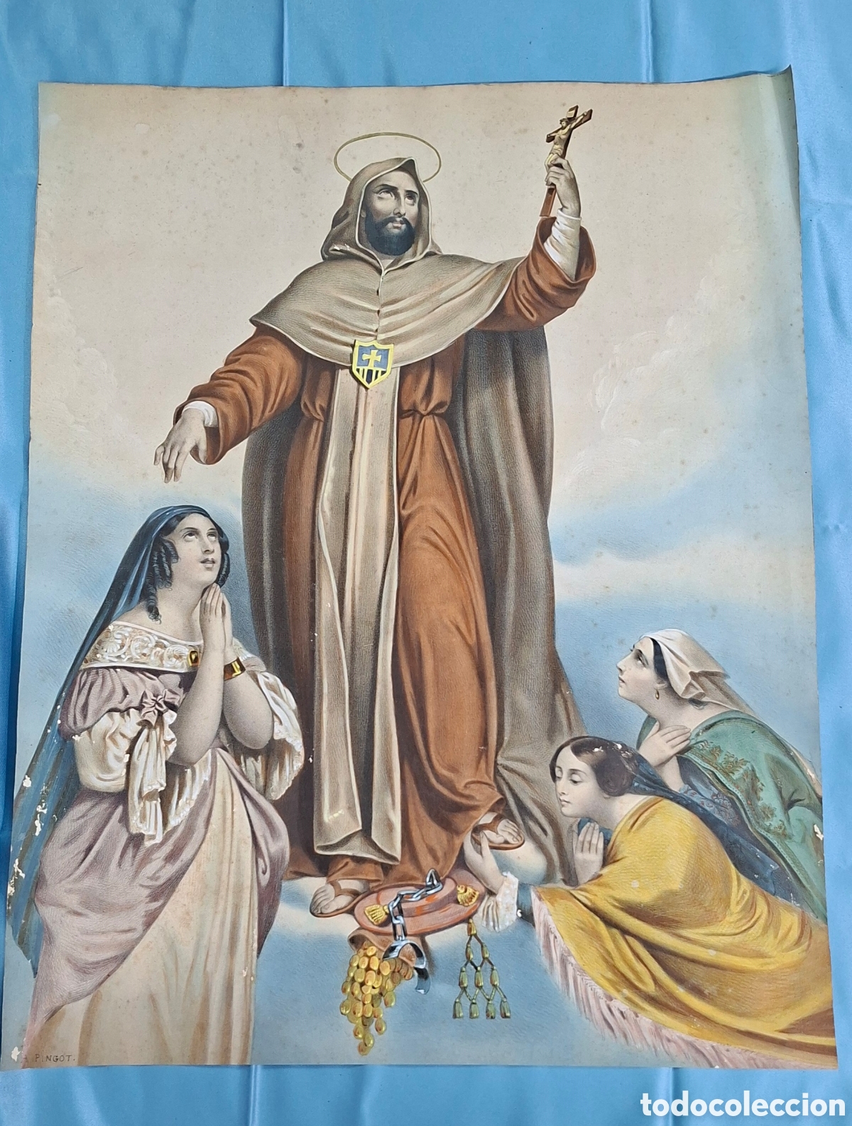 Arte: Litograf&iacute;a coloreada de San Francisco de As&iacute;s - Foto 1