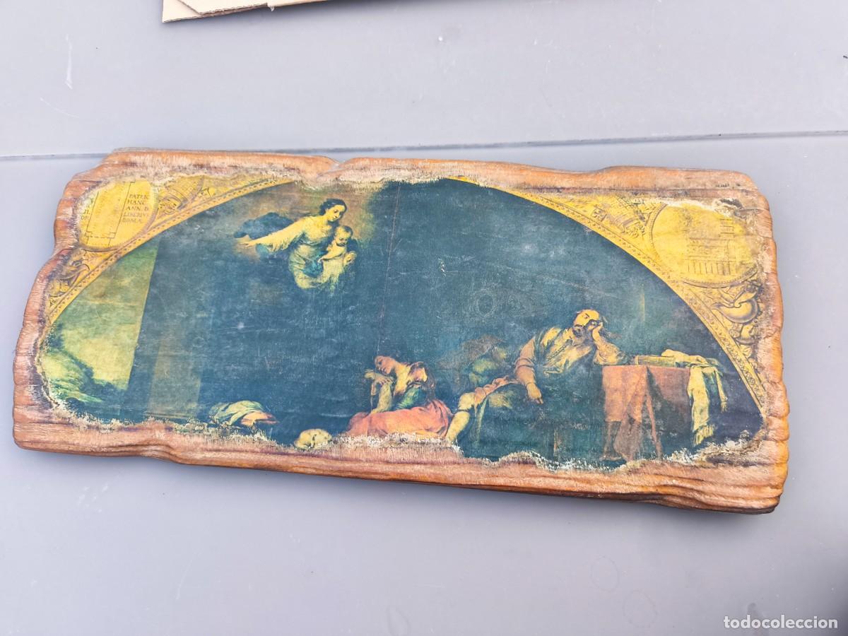 Arte: Antigua l&aacute;mina religiosa sobre tabla &ndash; Milagro de Santa Mar&iacute;a la Mayor &ndash; Texto latino &ndash; S. XX