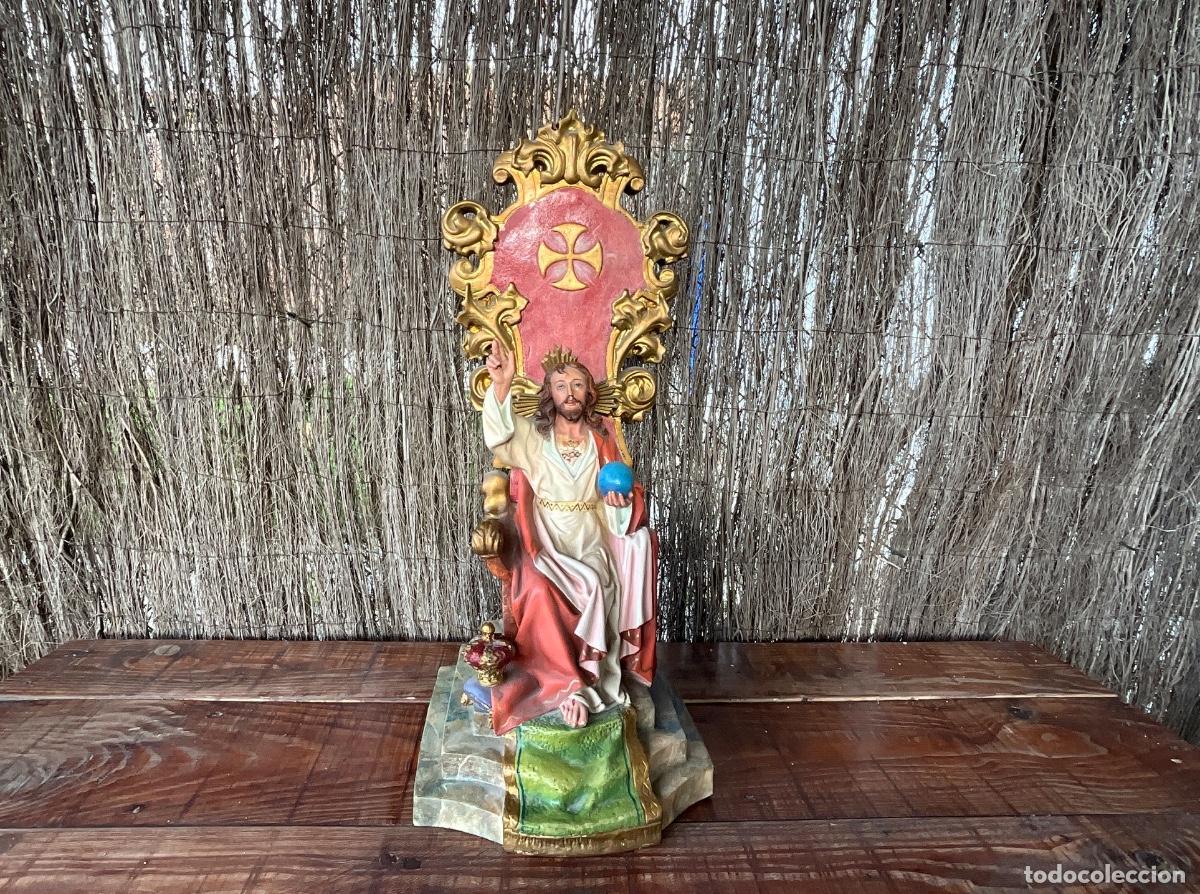 Art: SAGRADO CORAZ&Oacute;N - CRISTO SENTADO DE ESTUCO - OJOS DE CRISTAL - GRAN TAMA&Ntilde;O 58 cm
