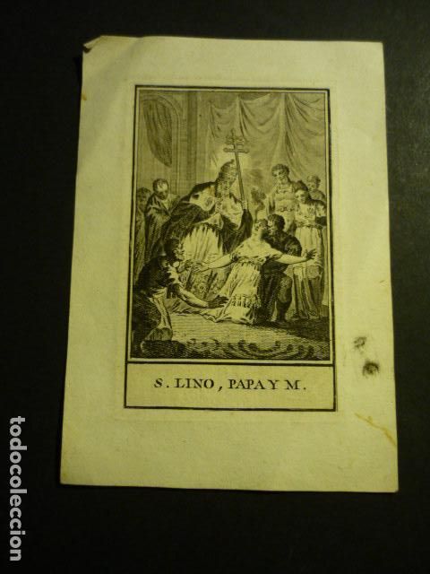 Kunst: SAN LINO PAPA ANTIGUA ESTAMPA GRABADO SIGLO XIX
