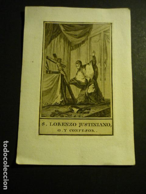 Kunst: SAN LORENZO JUSTINIANO ANTIGUA ESTAMPA GRABADO SIGLO XIX