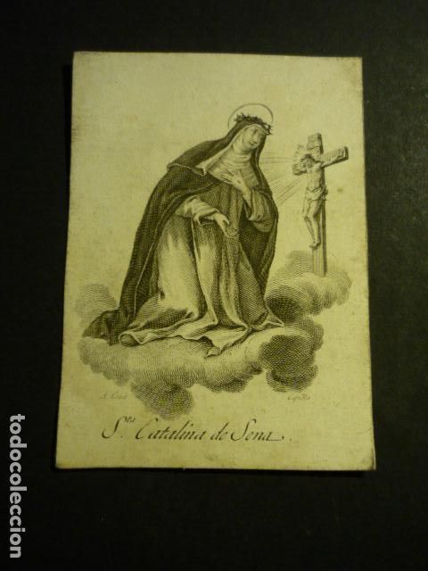 Kunst: SANTA CATALINA DE SIENA ANTIGUA ESTAMPA GRABADO SIGLO XIX