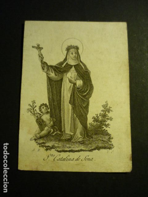 Arte: SANTA CATALINA DE SIENA ANTIGUA ESTAMPA GRABADO SIGLO XIX