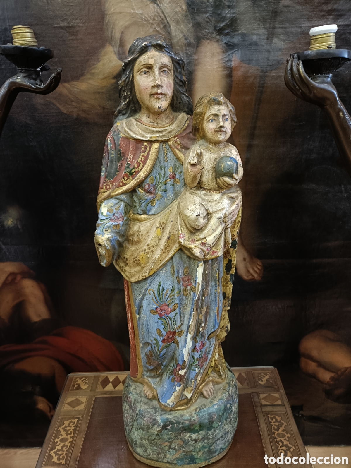 Arte: Virgen con ni&ntilde;o talla de madera - Foto 7