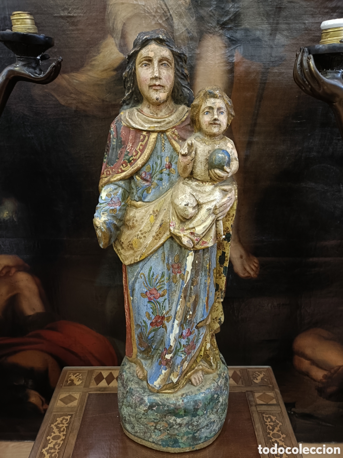 Arte: Virgen con ni&ntilde;o talla de madera - Foto 1