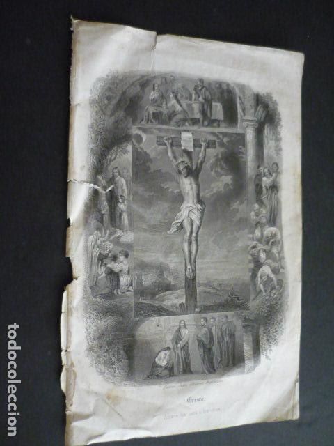 Arte: CRISTO CRICIFICADO EDITOR JUAN OLIVERES BARCELONA ANTIGUO GRABADO SIGLO XIX 24 X 15 CM