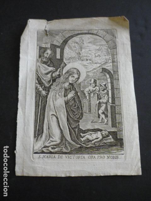 Arte: SANTA MARIA DE LA VICTORIA NATIVIDAD ANTIGUO GRABADO SIGLO XVII 16 X 11 CM