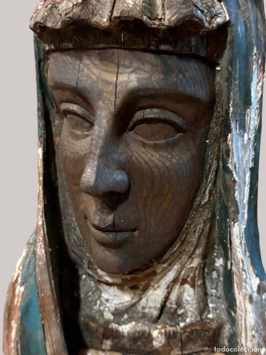 Arte: cabeza de virgen coronada, tallada en madera - Foto 4