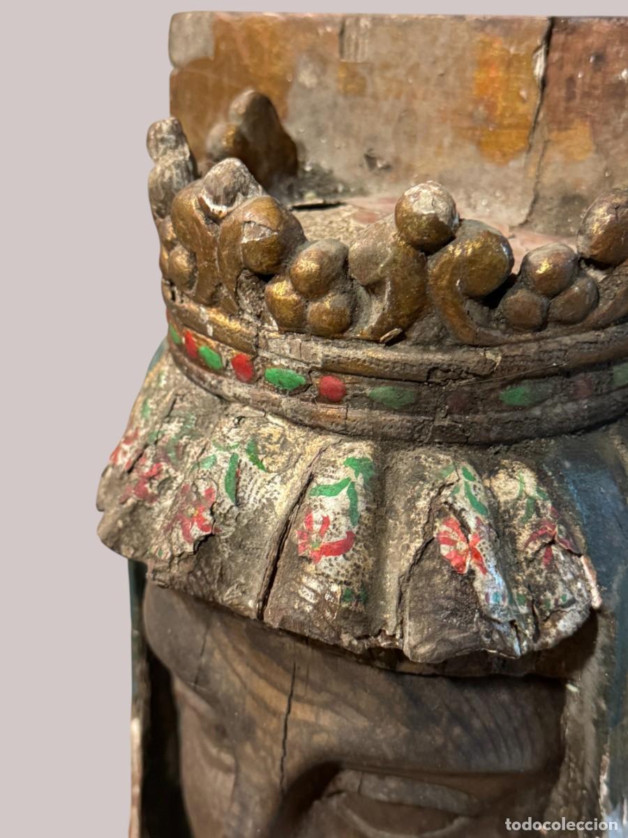Arte: cabeza de virgen coronada, tallada en madera - Foto 5