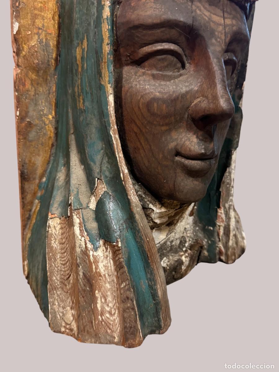 Arte: cabeza de virgen coronada, tallada en madera - Foto 6