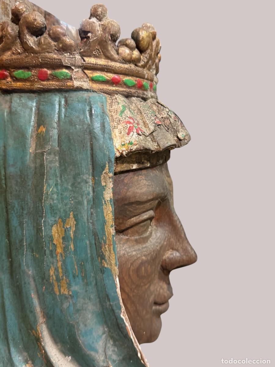 Arte: cabeza de virgen coronada, tallada en madera - Foto 7
