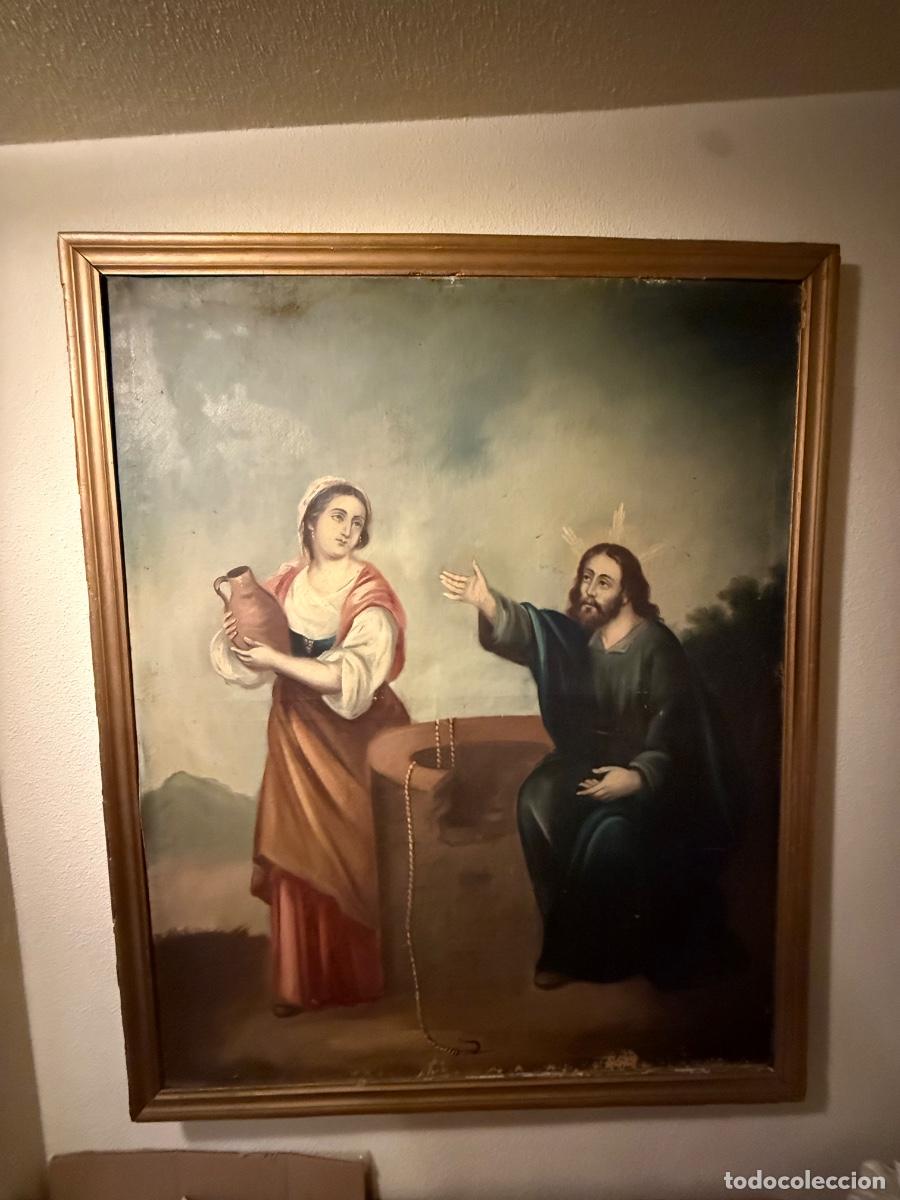 Arte: IMPRESIONANTE &Oacute;LEO RELIGIOSO 110x90 &ndash; ESCENA ESPIRITUAL DE JES&Uacute;S Y LA SAMARITANA