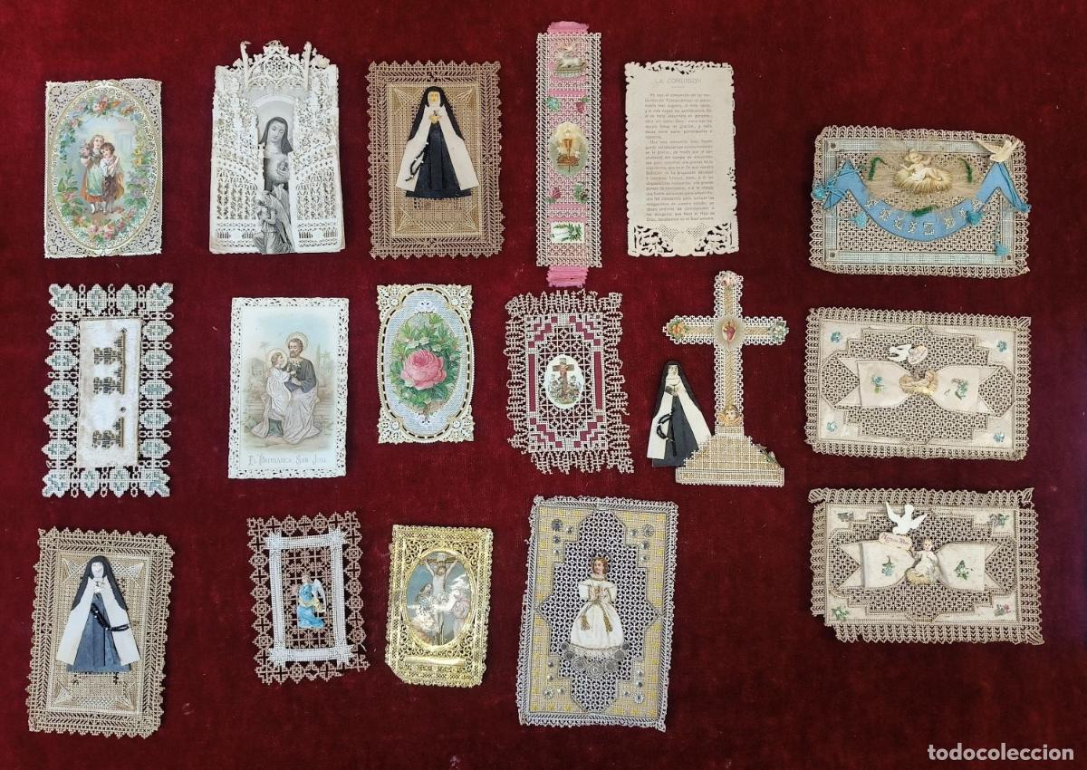 Arte: COLECCI&Oacute;N DE 17 TARJETAS RELIGIOSAS DE PUNTILLAS. FINALES DEL SIGLO XIX.