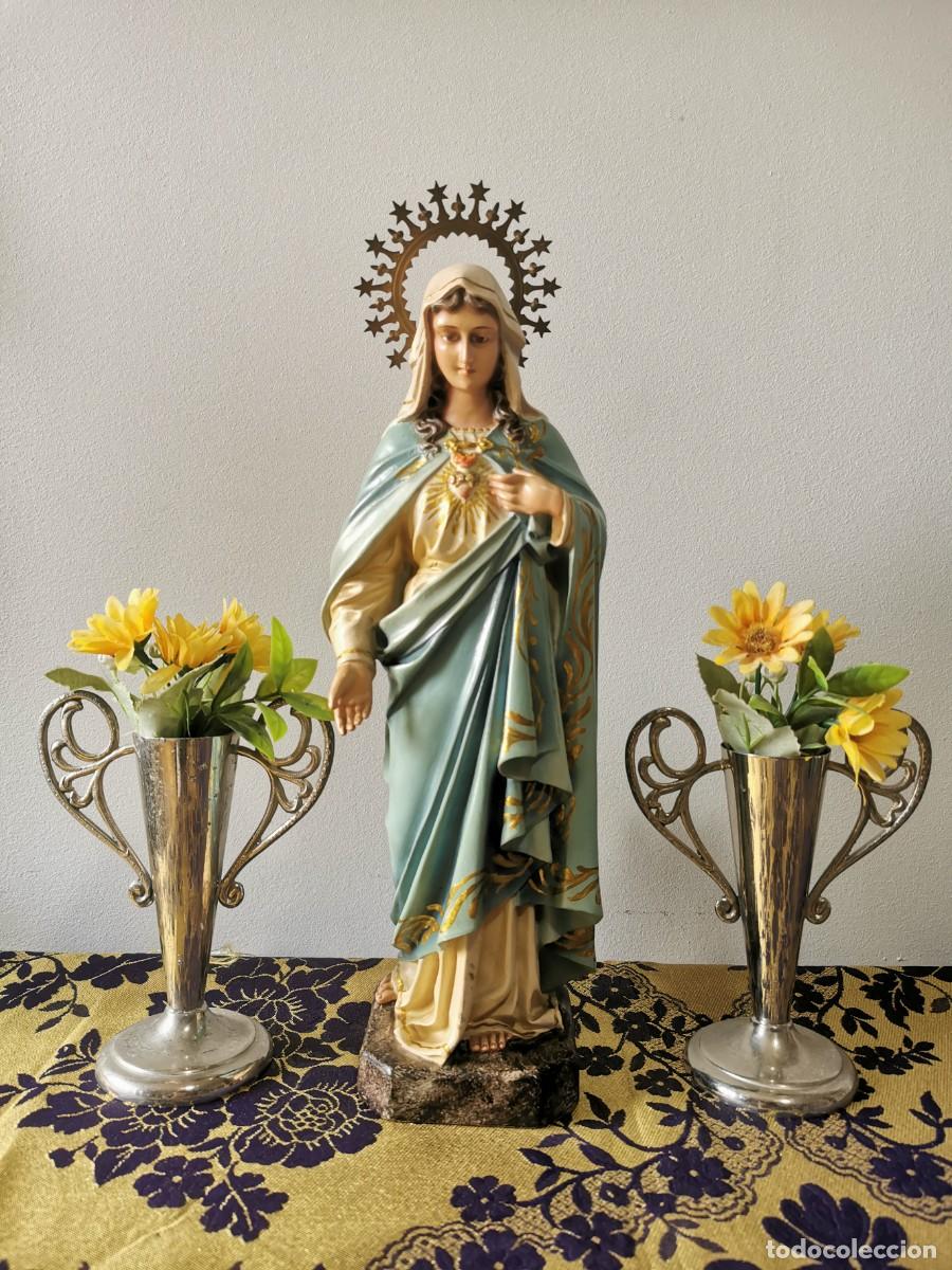 Arte: Virgen Sagrado Coraz&oacute;n de Mar&iacute;a Olot 35cm - Foto 1