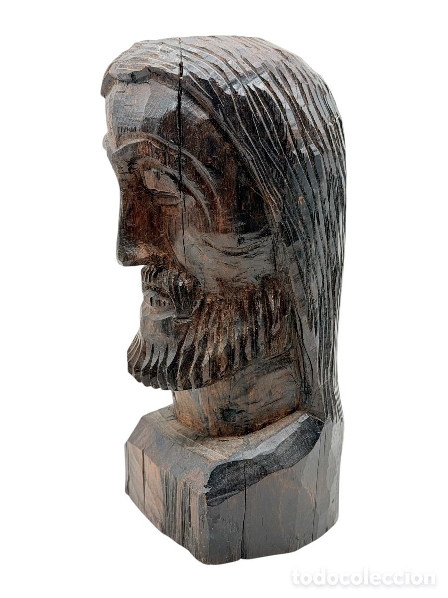 Arte: Antiguo Busto de Cristo de Caser&iacute;o Tallado en Madera de Roble