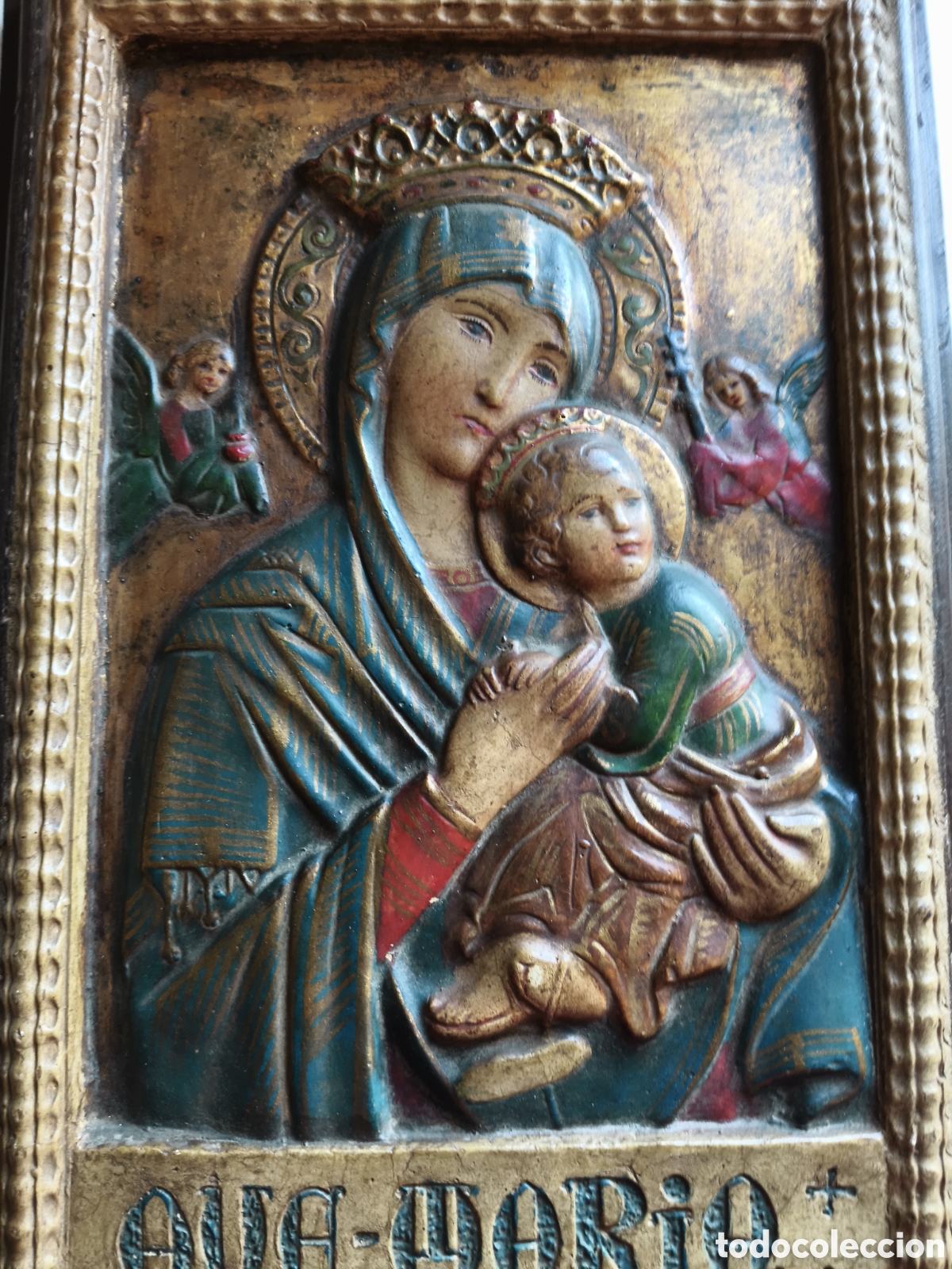 Kunst: Relieve Virgen Perpetuo Socorro Pintor Pedro Guillem Viguer Valencia a&ntilde;os 40 retablo antiguo