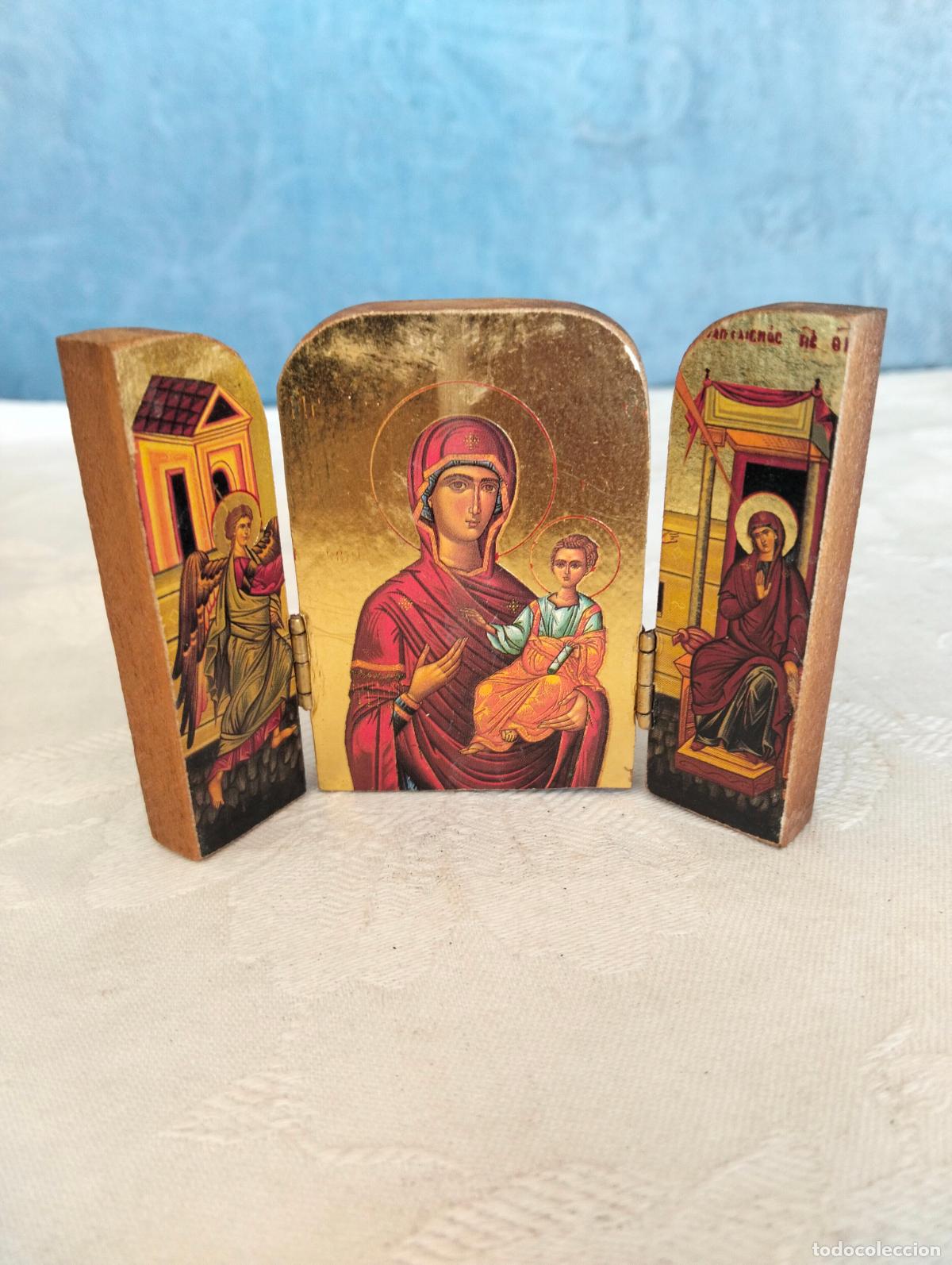 Arte: Icono bizantino peque&ntilde;o Madre de Dios Mar&iacute;a puerta del cielo Virgen Hodogetria Odigitria madera